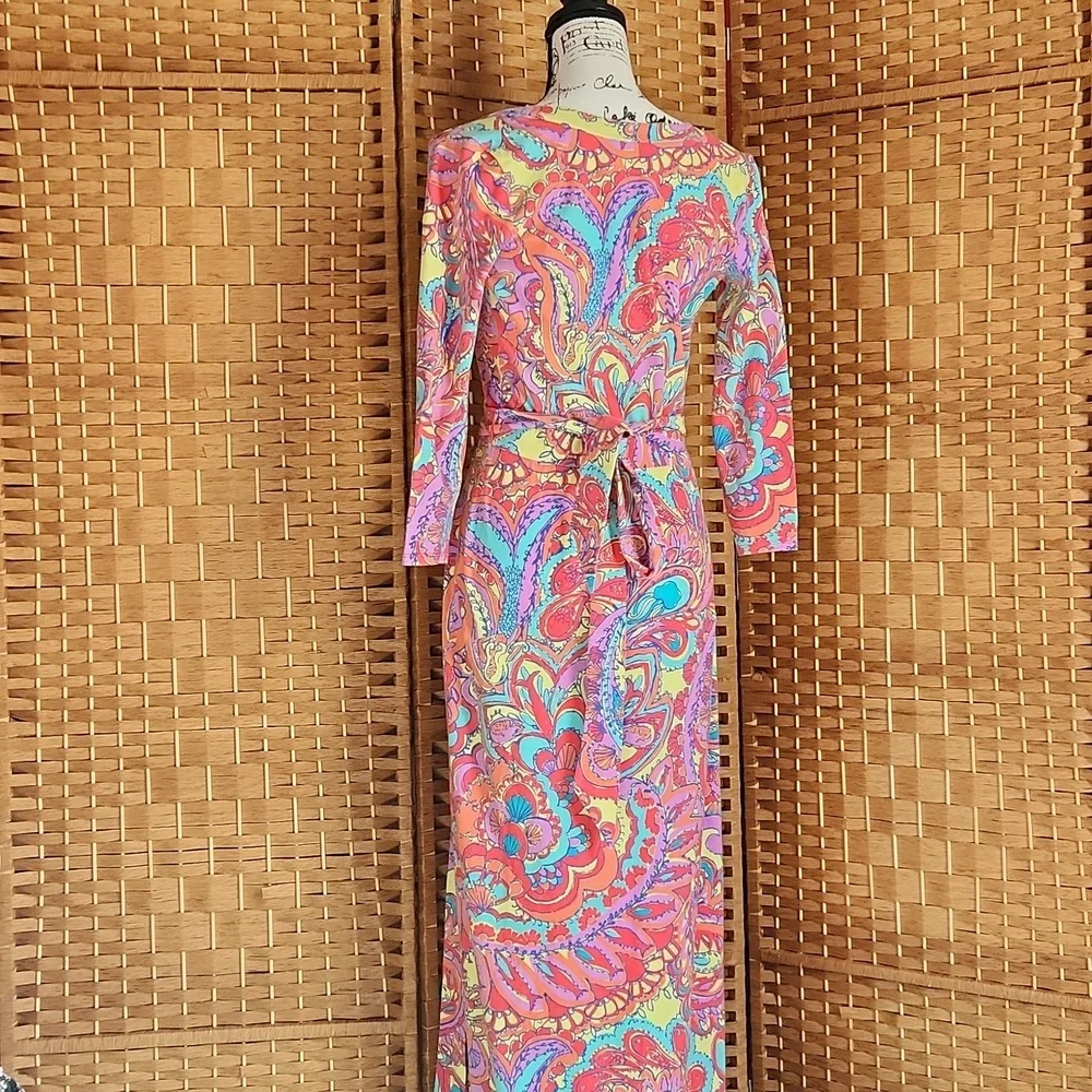 Lilly Pulitzer, Summer, Spring, Adriana Jersey V-neck, Colorful Wrap Maxi Dress - Picture 3 of 9